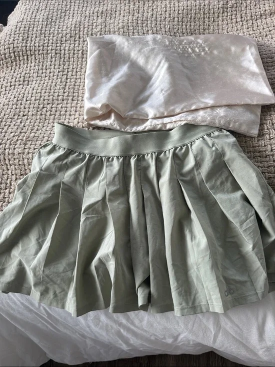 Light Sage Pleated Skirt