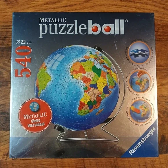 NIB 2007 Sealed Puzzleball Metallic Globe Ravensburger W/Stand 540 Pc 3D Jigsaw