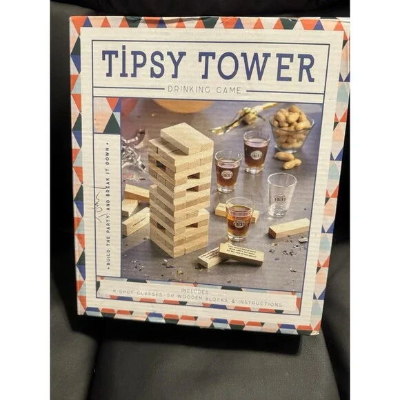 Crystal Clear Tipsy Tower Includes 4 Shot Glasses & 54 Wooden Blocks