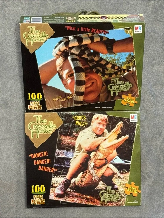 Lot 2 VTG The Crocodile Hunter Steve Irwin 100 Piece MB Puzzles Sealed New 2000