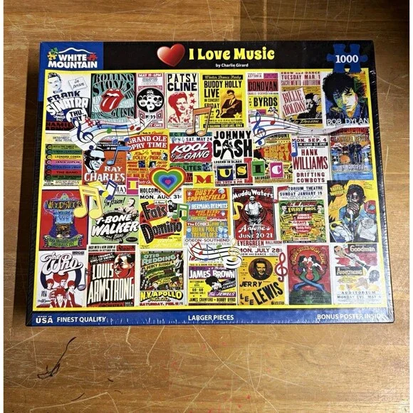 White Mountain I Love Music 1000-Piece Jigsaw Puzzle Larger Pieces Bonus Poster