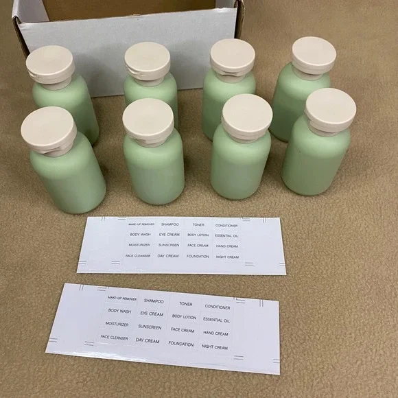 Travel Size Empty Refillable Bottles w/ Labels Liquids Toiletries Lot of 8‎ New