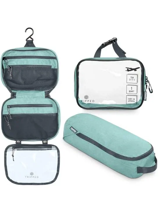 Travel Toiletry Bag Set Hanging Organizer TSA Clear Makeup Cosmetic Bags 3 Piece
