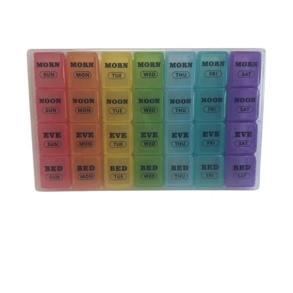 Rainbow Weekly Pill Organizer 7 Day 4 Times a Day AM PM Travel Case