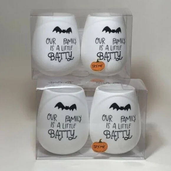Set of 4 Halloween Silicone Wine Glasses “Our Family Is A Little BATTY”