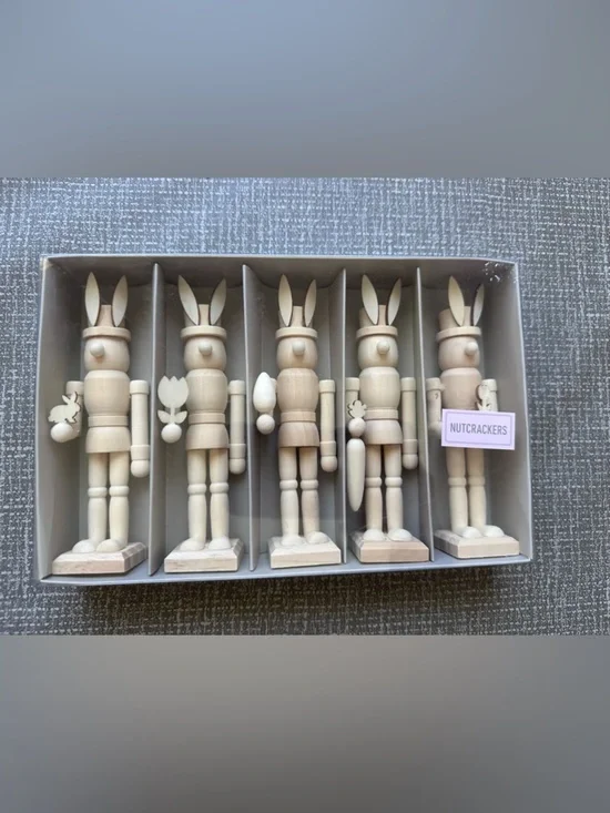 Wooden Bunny Nutcracker Set of 5 Natural Wood