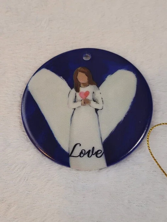 Love Angel Heart Ornament - Blue and White