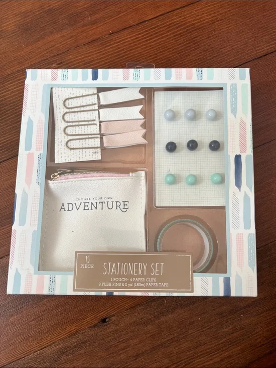 Adventure Stationery Set - White Pouch with Pastel Pink & Mint Accents