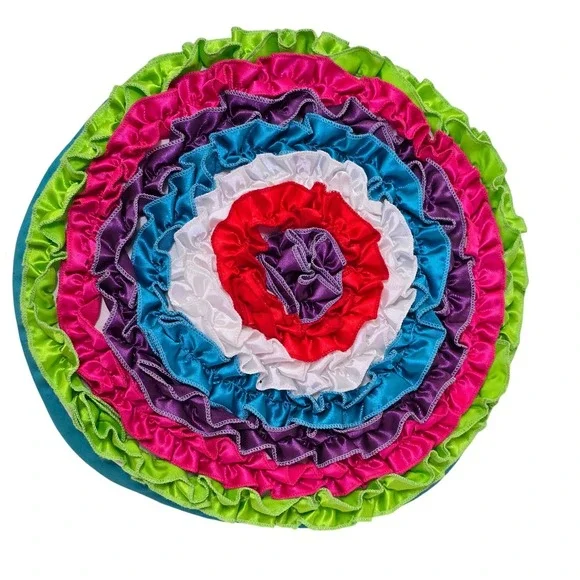 Round Ruffle Throw Pillow Teal Accent‎ Teal Multi Color Bright
