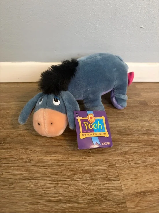 GUND Eeyore Plush - Blue with Pink Tail Detail
