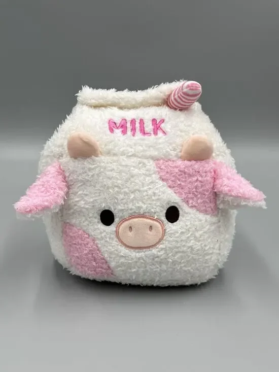Smoochy Pals Cow Milk Carton Plush 8” Stuffed Toy Pink White