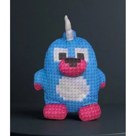 Nanco Blue Unicorn Plush 10” Pixel Block Style Stuffed Animal Pink White Toy