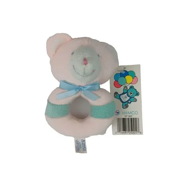 Hamco Pink Plush Bear Rattle Pastel Terrycloth 5 Inch Has Original Tags Vintage