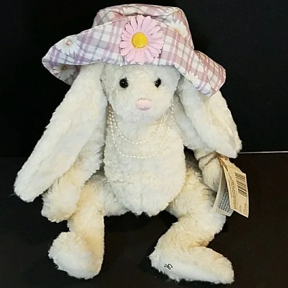 Ganz Cottage Collectibles Hattie Cream Bunny Plush Hat Pearls 1997 Christy Rave