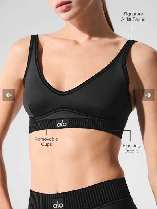 ALO Yoga Black V‑Neck Airlift Line Up Sports Bra
