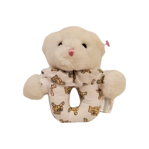 Vintage Carters Prestige Toy Co‎ Plush White Bear Baby Infant Rattle 6 inch
