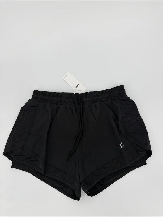 Alo Women's Black Active Mesh-Trim Shorts Runs Small Fits Medium to XL
