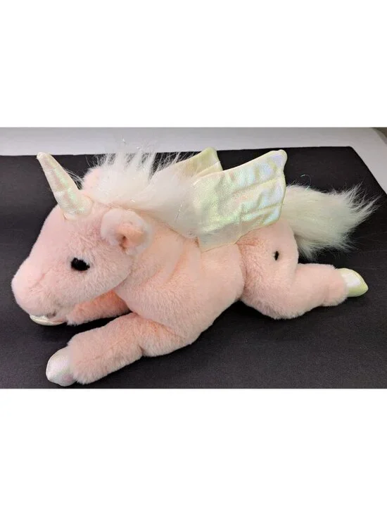 FAO Schwarz Pink Plush Unicorn Pegasus Stuffed Animal Iridescent Horn Wings 14