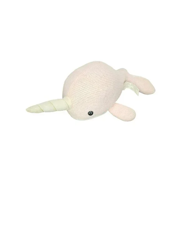 Pink Knit Narwhal Plush Stuffed Animal Toy With Embroidered Horn - Soft Polyeste