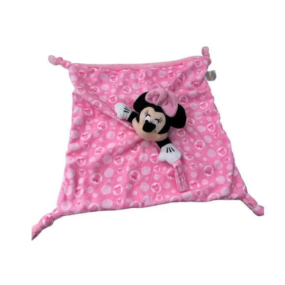 Disney Baby Minnie Mouse Lovey Security Blanket Pink‎ Polka Dot Plush Kids Toy