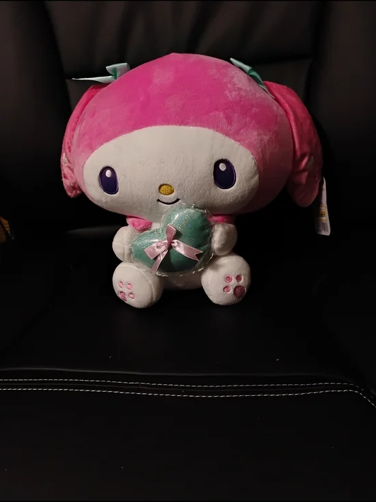 Sanrio My Melody Pink and White Plush Holding Teal Heart
