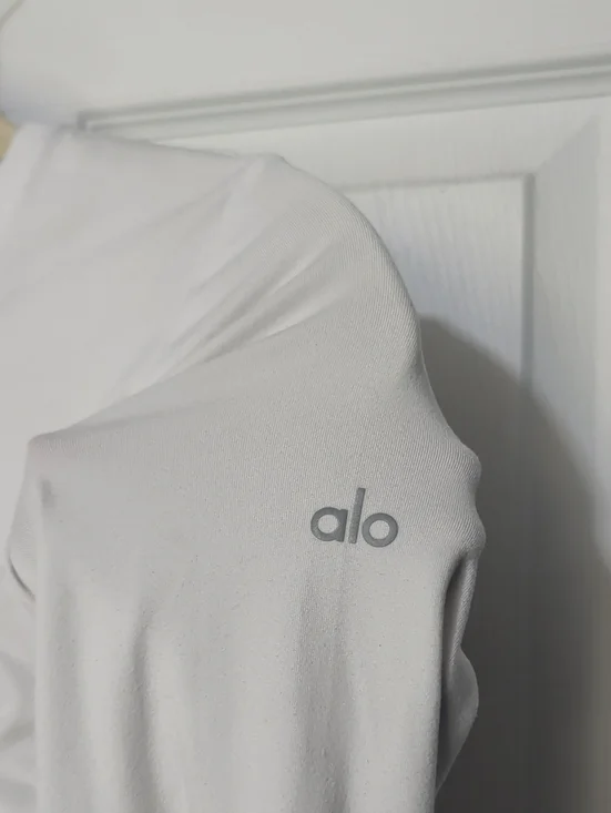 ALO Yoga White Long Sleeve Top with Grey Logo