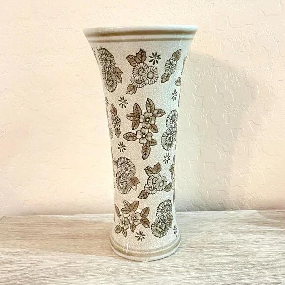 Vase Flowers Embossed Cream Brown Target 12