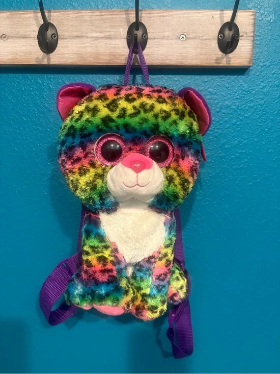 Ty Rainbow Leopard Plush Backpack with Purple Straps