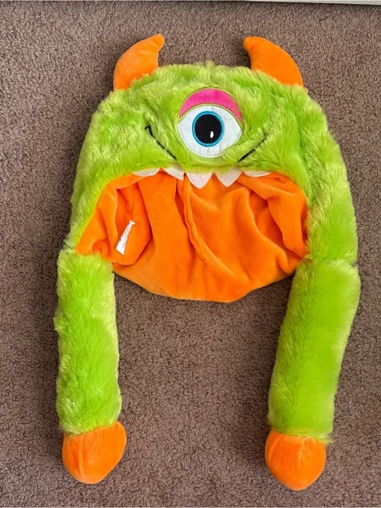 Nanco Green & Orange Monster Hat Faux Fur Ear Flaps Unisex Toddlers 3+