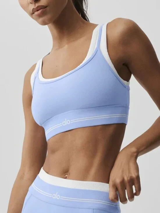 Alo Airbrush Better Together Sports Bra In Seashell Blue/White - Size M - NWT