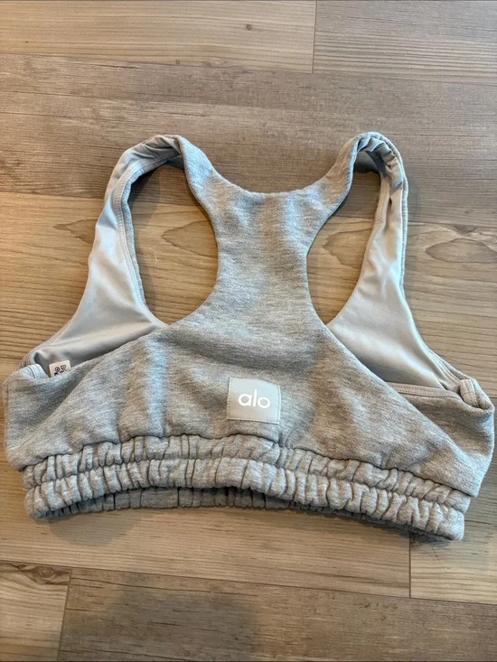 ALO Yoga Light Gray Heather Ruched Band Racerback Sports Bra
