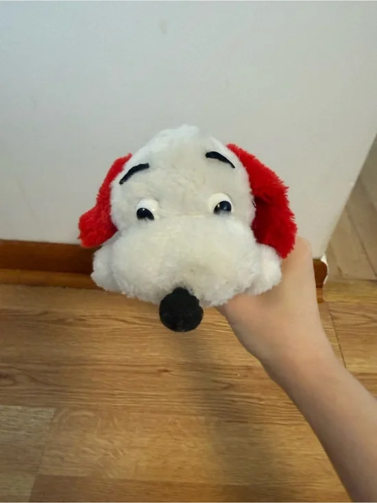 Vintage 1973 R. Dakin & Co Drooper Puppy Dog White & Red Plush Stuffed Animal 6”