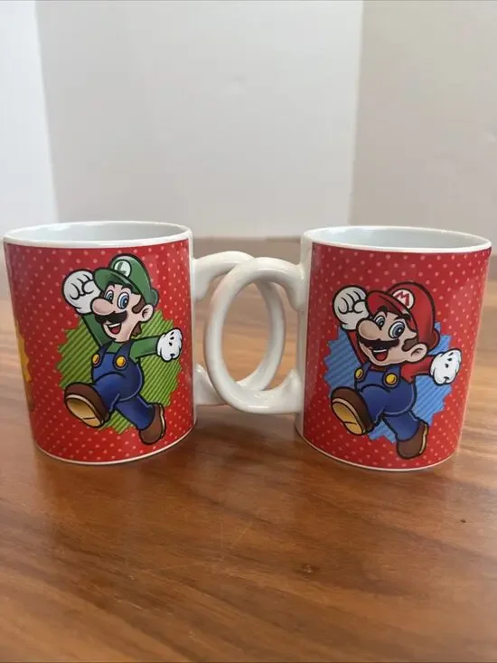 2 Super Mario Coffee Cups Mugs - Nintendo - Mario Luigi Yoshi