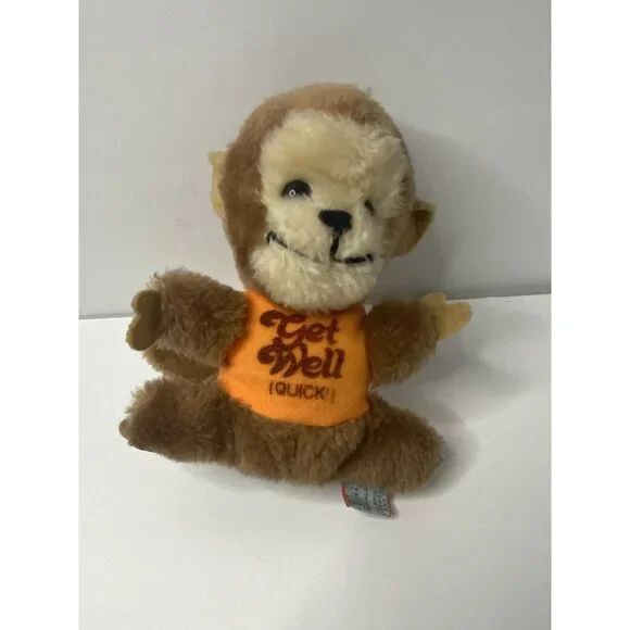 Dakin 1978 Monkey 6” Plush Get Well Quick Orange Shirt Stuffed‎ Animal Vintage