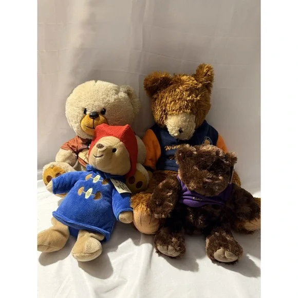 Lot of 4 Teddy Bear Plush Paddington Six Flags Dave & Buster's Stuffed Toys