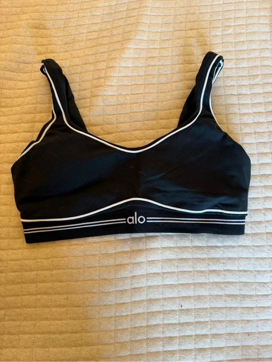 ALO Yoga Black Sports Bralette with White Piping
