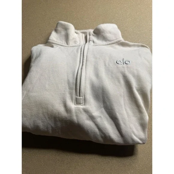 Alo Yoga Accolade Quarter Zip Pullover Sweatshirt Bone White Beige Fleece Mens M