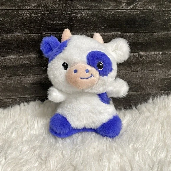 UNBRANDED SPOTTED COW CALF PURPLE BLUE WHITE STUFFED ANIMAL PLUSH TOY HEART EYE