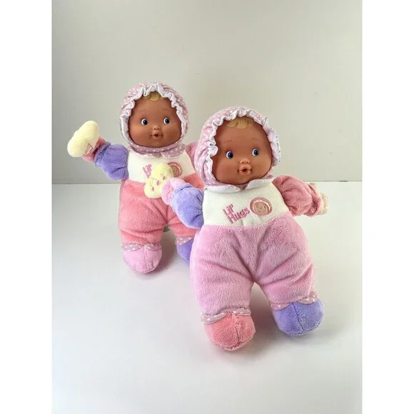 Lot Of 2 Berenguer Babies 11” Soft ‘Lil Hugs Plush Stuffed Baby Doll Rattle Toy