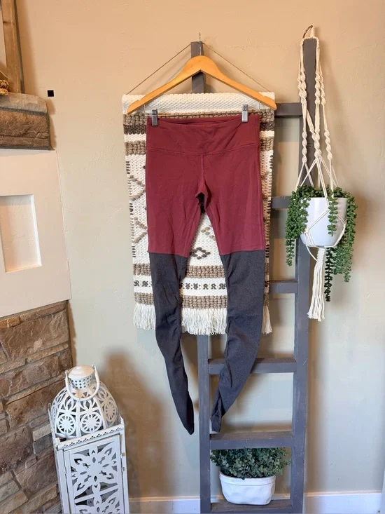 Alo Yoga Goddess Leggings Colorblock Mauve Pink Grey Ribbed Size S #inv254