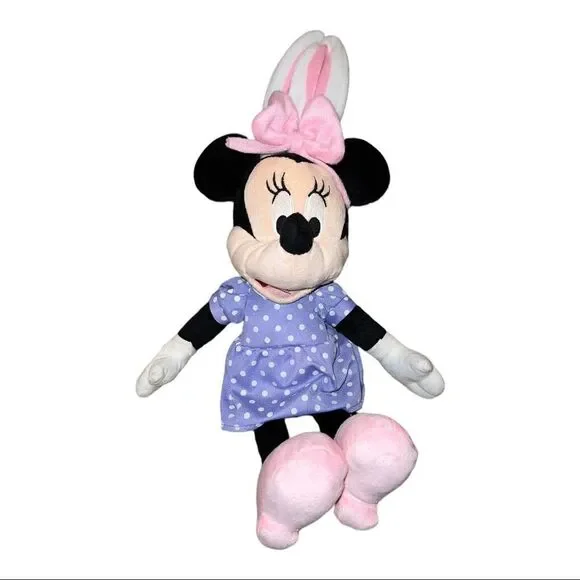 Disney Minnie Mouse with Bunny Ears Purple Dress Plush Stuffed Animal EUC