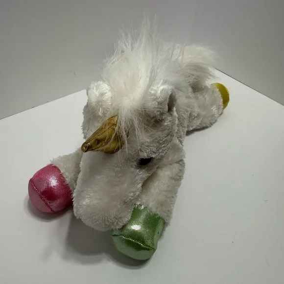 Aurora Plush Unicorn Stuffed Animal - White with Gold Horn and Colorful Hooves