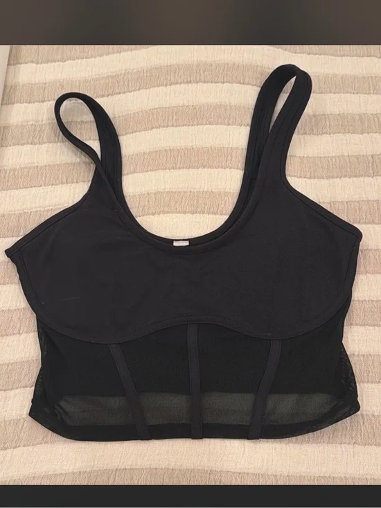 ALO Yoga Black Airbrush Mesh Corset Crop Tank M