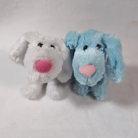 2 Dan Dee Collector's Choice Plush Puppy Dog White Blue Pink Nose Floppy Ears 14