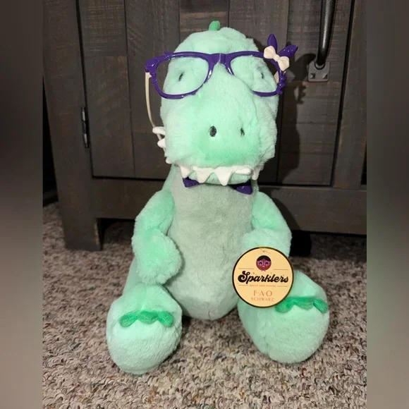 FAO Schwarz Wear & Share Sparklers‎ Green T Rex W/Purple Bunny Glasses 12