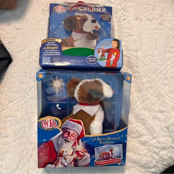 Elf Pet Saint Bernard & Pet Carry Case New in Boxes Christmas Holiday Tradition
