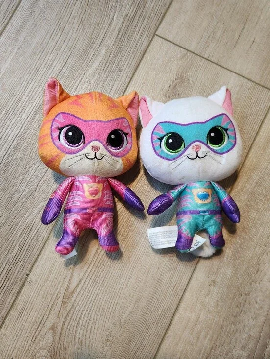 Plush Cat Toy Pair - Pink & White Colorful Superhero Cats