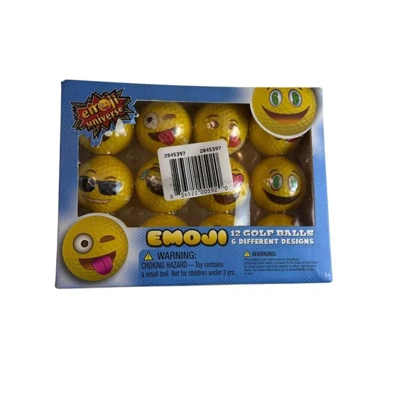 NIB! Emoji Universe 12 Pack Novelty Golf Balls 6 Different Designs Yellow 10086
