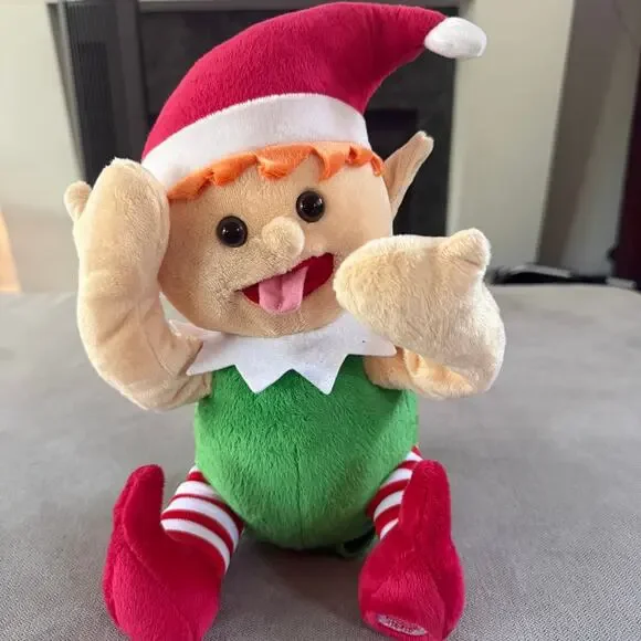 Mud Pie Animated Funny Face Elf Plush Sticks Tongue Out Plays Peek-A-Boo Tested