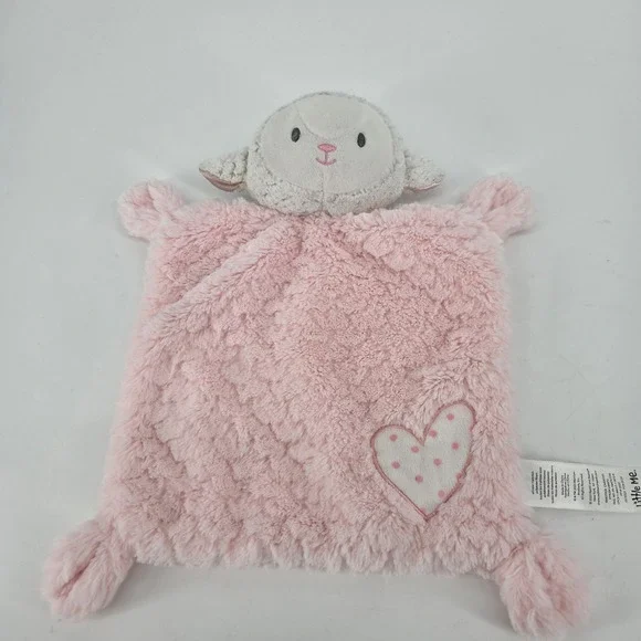 Little Me Pink Lamb Security Blanket Heart Applique Plush Lovey Lovie Girl